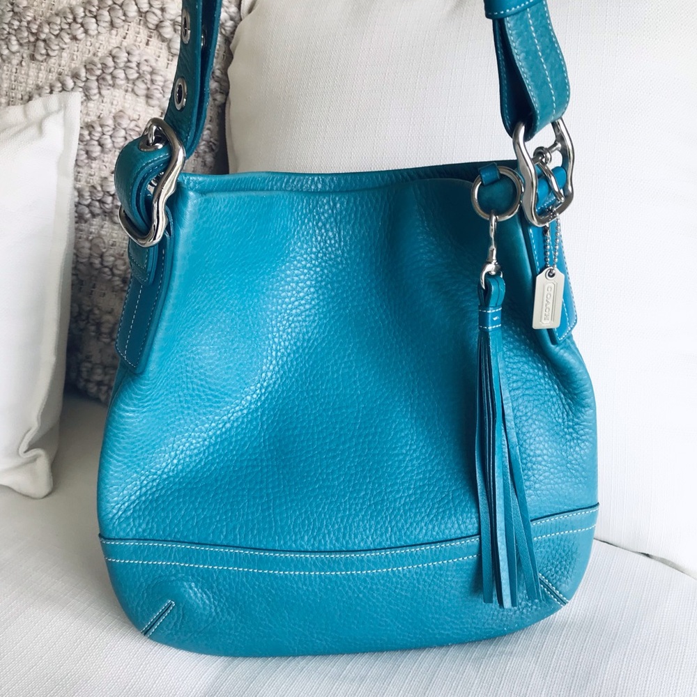 Coach Vintage Legacy Leather Slim Duffle Shoulder Crossbody Purse Blue 1427 Y2K - Picture 16 of 16